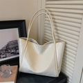 Sac fourre-tout minimaliste blanc crème en cuir verni plissé avec longues anses - Sans Pendentif / Blanc