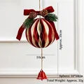 Red and white honeycomb paper bell ornament with velvet bow and pine cone, 35cm length - Approx 11*35cm / Red and White Striped Honeycomb (Style 04)