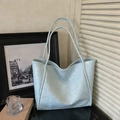 Grand sac cabas bleu clair en similicuir brillant pour le style décontracté des femmes - Sans Pendentif / Bleu