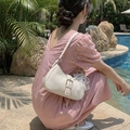 White faux leather shoulder bag with pearl and lace bow charm for a trendy aesthetic - With Pearl Lace Charm / Off White