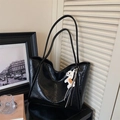 Black large patent leather tote bag with stylish white horse charm accessory - With Pendant / Black