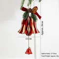 Christmas honeycomb bell ornament with red bow, pine cone, and small metal bell décor - Approx 11*35cm / Red and White Striped Bell (Style 013)