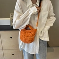 Vibrant orange hand-woven crochet crossbody bag with detachable strap for beach vacations - Orange