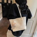 Bolso tote chic blanco crema de gran capacidad con colgante de osito de peluche marrón - Blanco Crema Con Colgante
