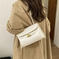 Minimalist vintage white shoulder bag with gold metal buckle for daily commute - Off White