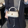 Minimalist cream white crossbody square bag with gold star pendant and top handle - Beige With Charm