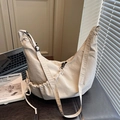 Sac hobo minimaliste beige à grande capacité avec bandoulière réglable pour femme - Blanc Cassé