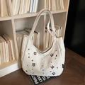 Borsa tote in tela bianco sporco con ricami di animali e tracolle lunghe e ampie - Bianco Sporco