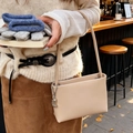 Chic beige leather underarm bag for women with decorative silver chain strap detail - Khaki with Pendant