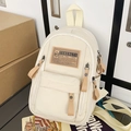 Mochila de nylon beige con detalles de cuero y múltiples bolsillos exteriores - Sin colgante / Blanco