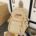Bolso bandolera de nailon beige con bolsillos con cremallera y detalle de logo - Sin colgante / Caqui