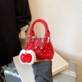 Polka dot shell bag in red with apple pendant and brand logo for fashion travel - Red Small