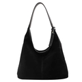 Classica borsa a spalla hobo in camoscio nero con finitura opaca e manici lunghi - Nero