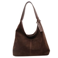 Grande borsa shopping in pelle scamosciata marrone scuro con spalline in pelle - Marrone