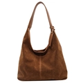 Borsa hobo retrò in pelle scamosciata marrone scuro capiente con trama spazzolata - Marrone Giallastro
