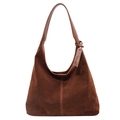 Borsa hobo retrò in pelle scamosciata marrone con grande capacità e ciondolo decorativo - Marrone Rosso