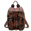 Vintage large capacity travel backpack featuring red and grey tartan check pattern - Brown