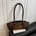 Retro leopard print underarm bag with unique black sphere accents and dark brown straps - Brown Leopard