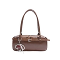 Retro dark brown large capacity underarm bag in glossy PU leather with pearl bow charm - Brown With Pendant 408