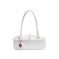 White large capacity underarm bag with pearl bow and red heart charm detail - White With Pendant 408