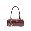 Large burgundy glossy shoulder bag with pearl bow heart charm and silver buckle detail - Red With Pendant 408