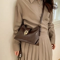 Retro deep brown underarm bag with gold horseshoe clasp and slim shoulder strap - Brown