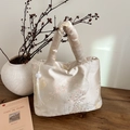Modische Satin-Einkaufstasche im chinesischen Stil mit Stickerei und weißer Quaste - Hellrosa Gitter Textur Stil (6195494558557)