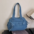 Borsa tote in denim lavato blu scuro con tasca frontale e tracolla per uso quotidiano - Azzurro