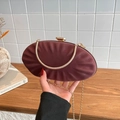 Elegant wine red pleated evening clutch bag with golden ring handle and jewel clasp - Pleated Design Style / Red