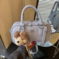 Chic light blue pillow bag with bear charm and crossbody strap for office fashion - With Charm / Blue