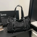 Grand sac fourre-tout noir vintage avec boucles argentées et sangles de style punk - Noir