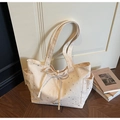 Borsa tote in tela bianco sporco con stelle argentate e decorazione a fiocco sottile - Bianco Sporco
