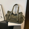 Grand sac cabas vert olive rétro en similicuir mat avec boucles métalliques vintage - Vert