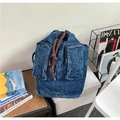 Vintage blauer gewaschener Denim-Rucksack mit Kordelzug und zwei Vordertaschen - Dunkelblau