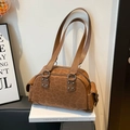 Borsa sottobraccio retrò con stampa leopardata, borchie vintage e forma stile Boston - Marrone