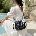 Chic black pleated cloud crossbody bag with silver chain and cute white plush charm - Black with Pendant
