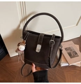 Dark brown matte bucket bag with vintage buckle, shoulder strap and horse charm - Coffee with Pendant
