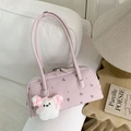 Sac à épaule floral rose avec un mignon pendentif ours en peluche blanc chic - Rose avec pendentif