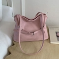 Vintage hellrosa Shopper aus Faltenleder mit Metallschnalle und doppelten Schulterriemen - Rosa