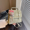 Chic light green faux leather vintage backpack with ShellieMay plush charm detail - Green with Pendant