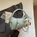 Chic mint green handbag with ribbon detail and small horse charm for women - Blue with Charm