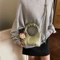 Light green Hobo handbag with ruched handle, silver chain strap and plush bear charm - With Charm Style / Green with Pendant