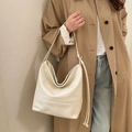 Large cream white hobo shoulder bag with adjustable strap in soft vegan leather - White