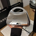 Silver mirror acrylic evening box bag with semi-circular handle and metal chain link - Silver