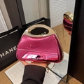 Glossy magenta acrylic evening bag with gold metal handle and crossbody chain - Rose Red