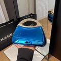 Chic blue mirror acrylic evening box bag with gold metal handle and chain strap - Blue