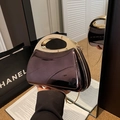 Deep purple mirror acrylic semicircular evening bag with a golden镂空 handle and chain - Gun Black