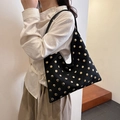 Vintage black tote bag with gold studs and slim shoulder straps for daily casual style - Black