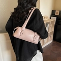 Pink minimalist cylindrical Boston bag in smooth leather with slender double handles - Pink