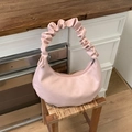 Pink pleated scrunchie hobo bag in soft matte faux leather with stylish knot handle detail - Pink